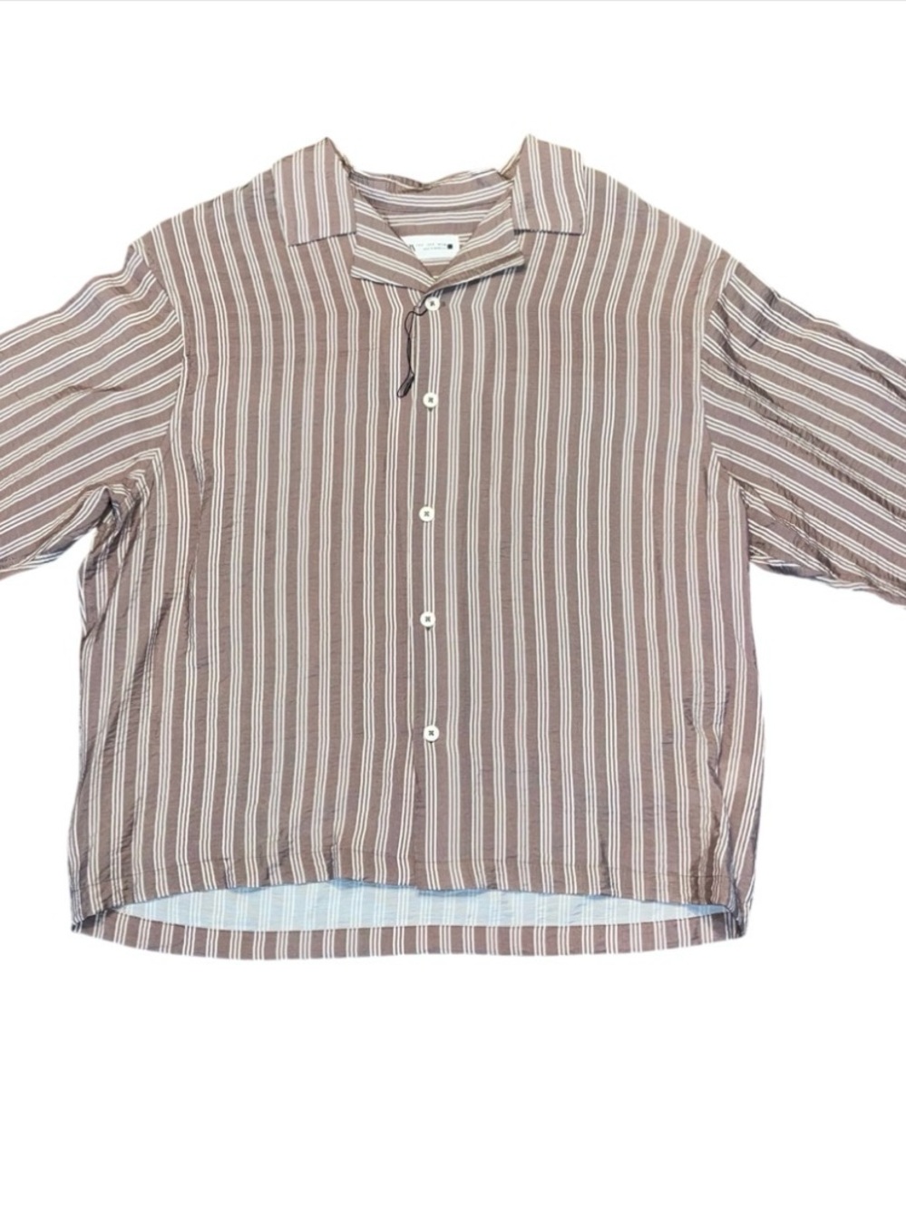 Zara Tan Short Sleeve Button Up Collared Shirt Pocket NWOT Mens Small Textured